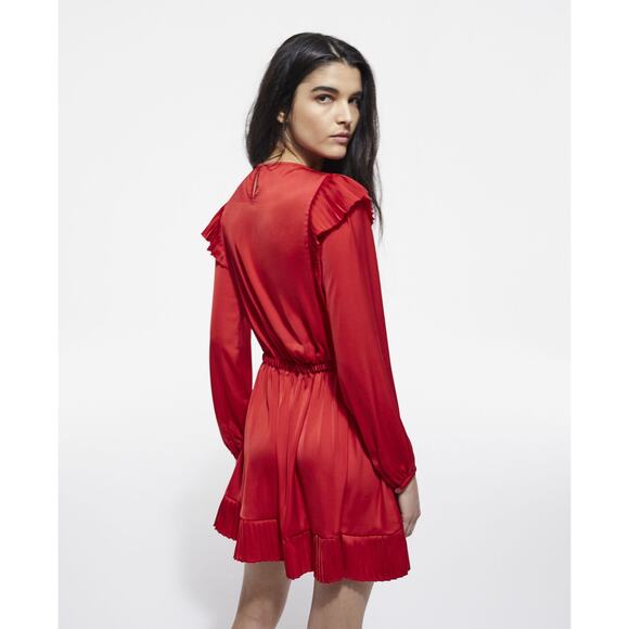 The Kooples “Short red dress” pleated ruffle satin mini dress medium size M - Picture 12 of 12